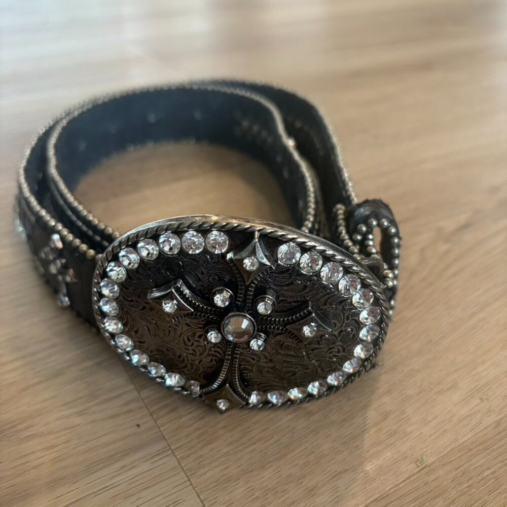 Western Cross Studded Jeweled Cross Rodeo Belt With Buckle